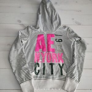 Y2K American Eagle Striped Hoodie Cozy Sweatshirt New York City.
